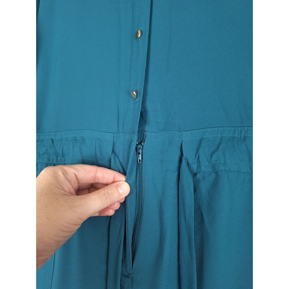 Jennifer Lopez Womens 14 Roll Tab Sleeve Shorts Romper Turquoise Green Pockets - Picture 3 of 15